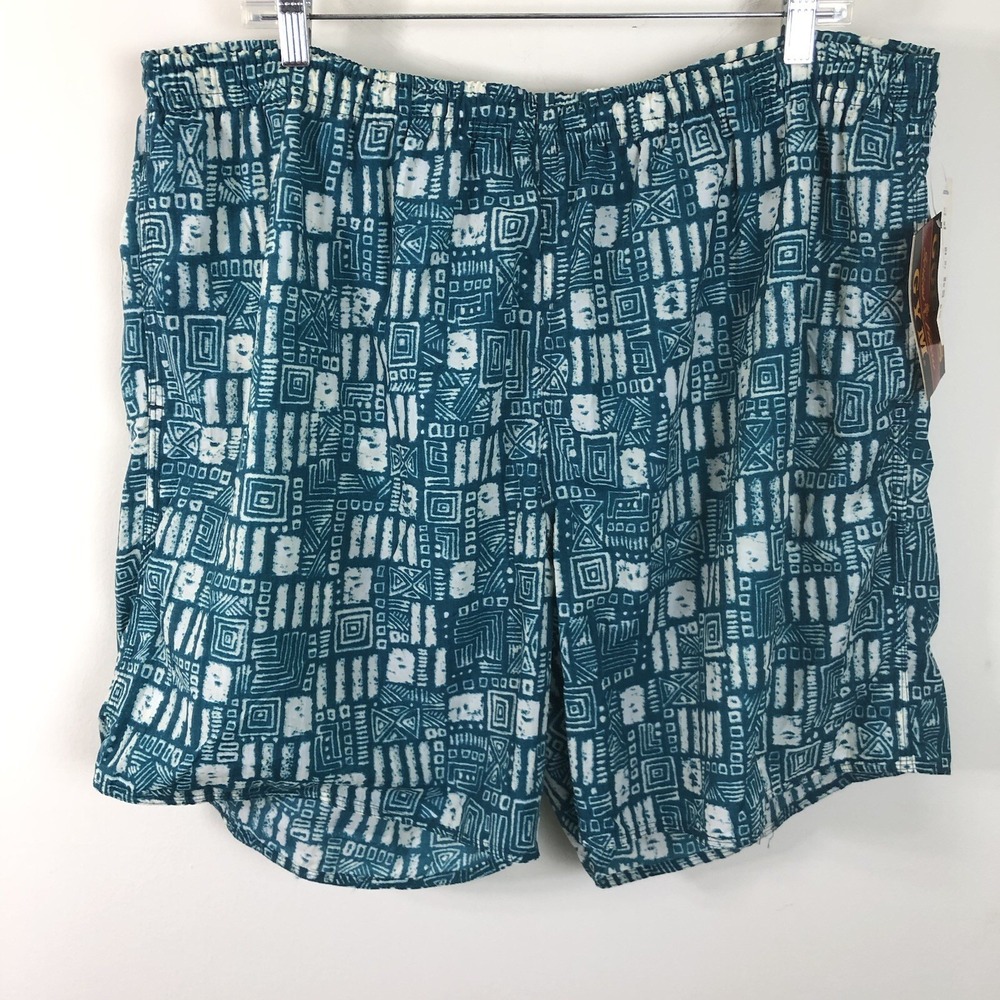 Gold's Gym Tribal Pattern Swim Trunks Shorts Men's Sz XL Teal Beach Athletic